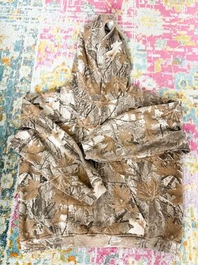 Camo Hooded Pullover Sweatshirt - Brown Leaf Pattern